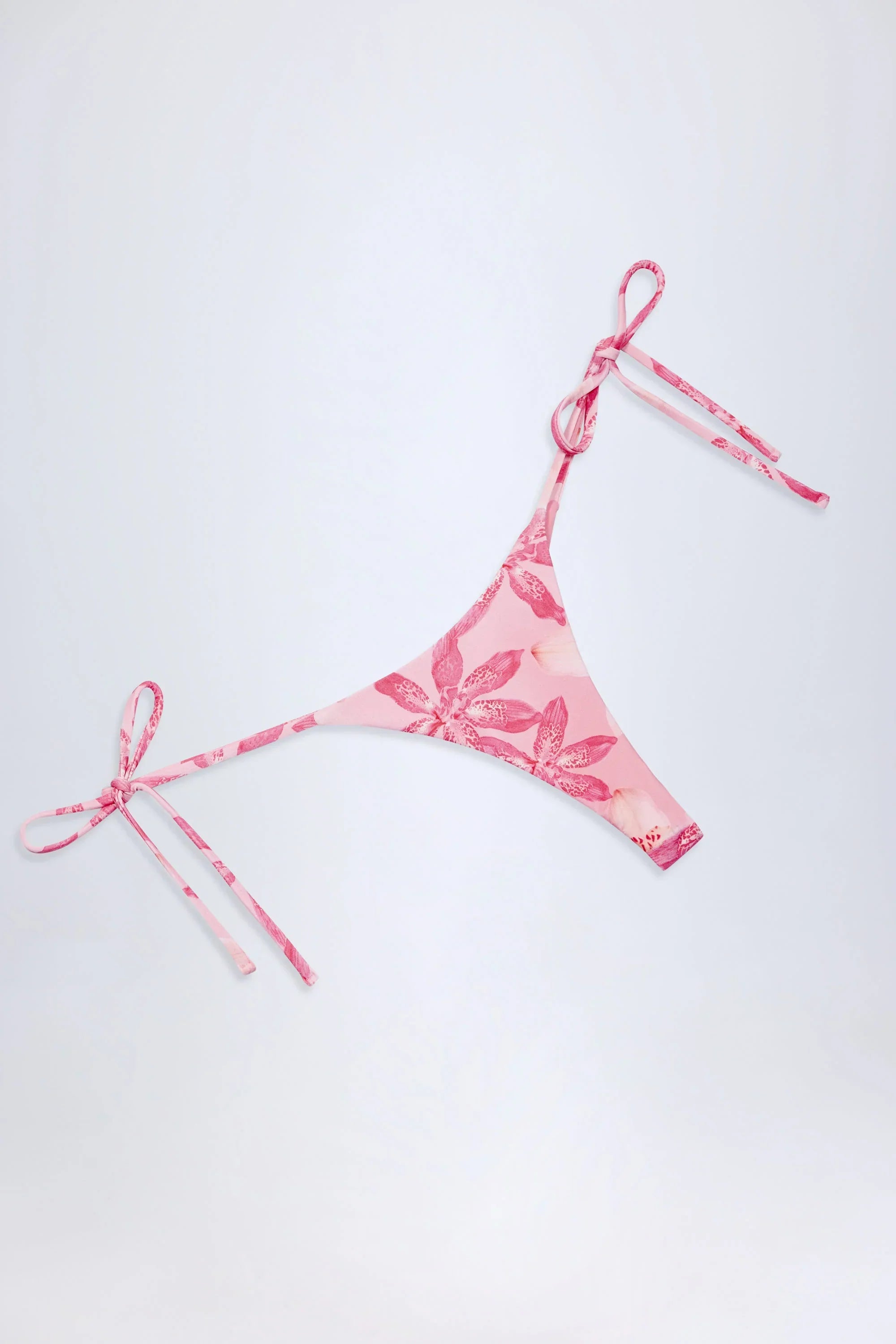 Side Tie Thong Bikini Bottoms in Pink Orchid Print