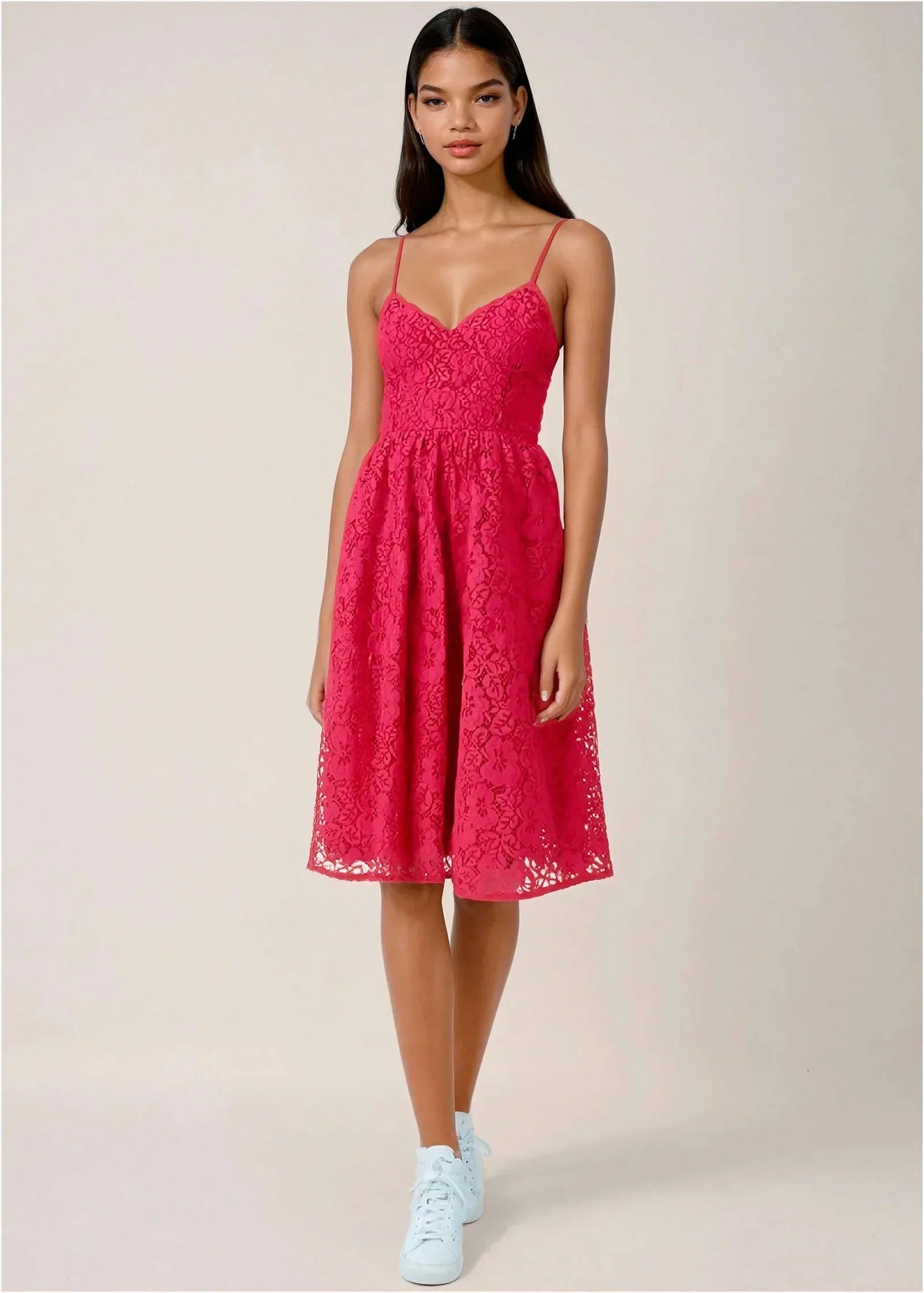 Lacquered Lace Midi Dress Azalea
