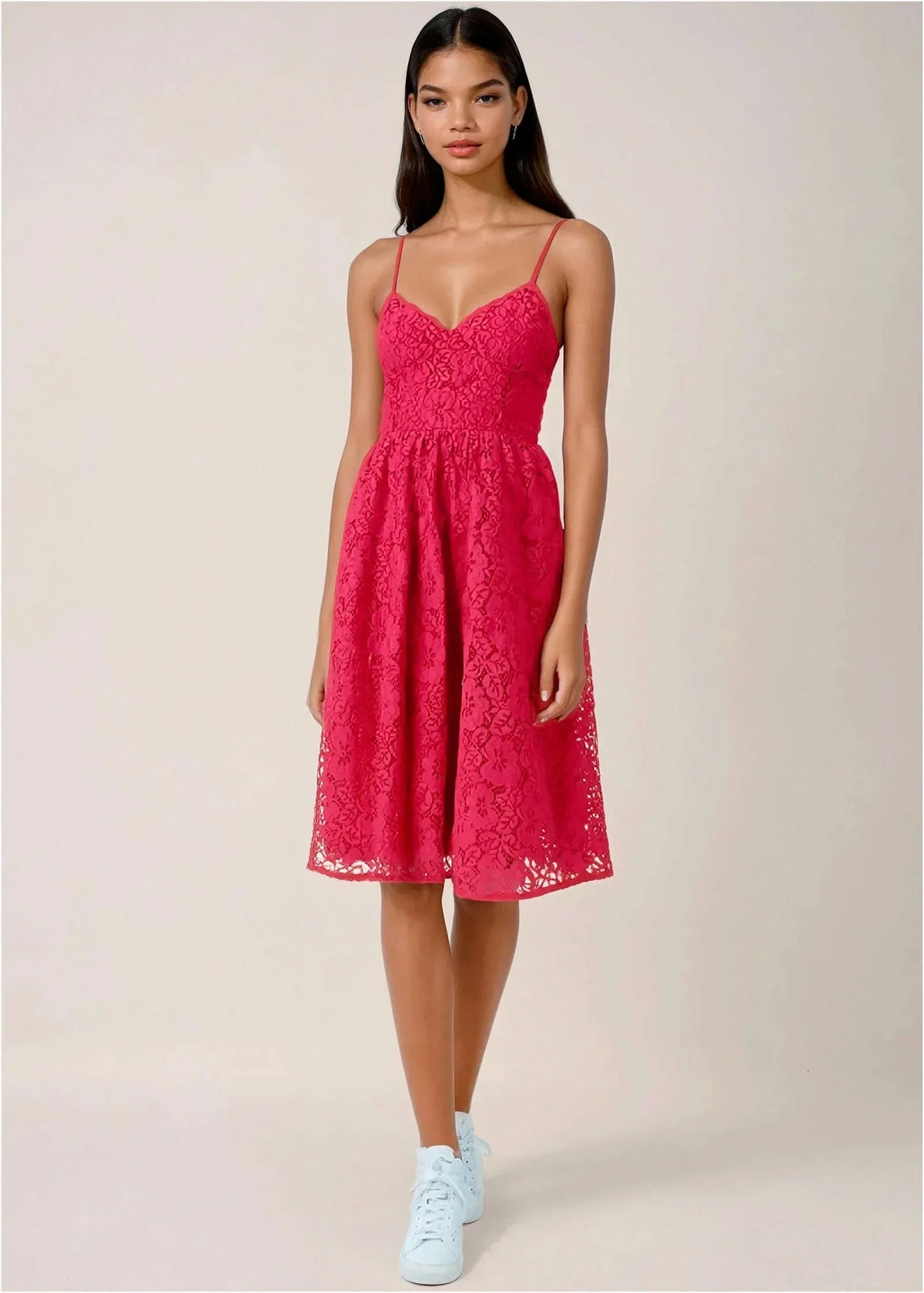 Lacquered Lace Midi Dress Azalea