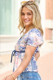 Aubryn Blue Patchwork Print Sweetheart Top