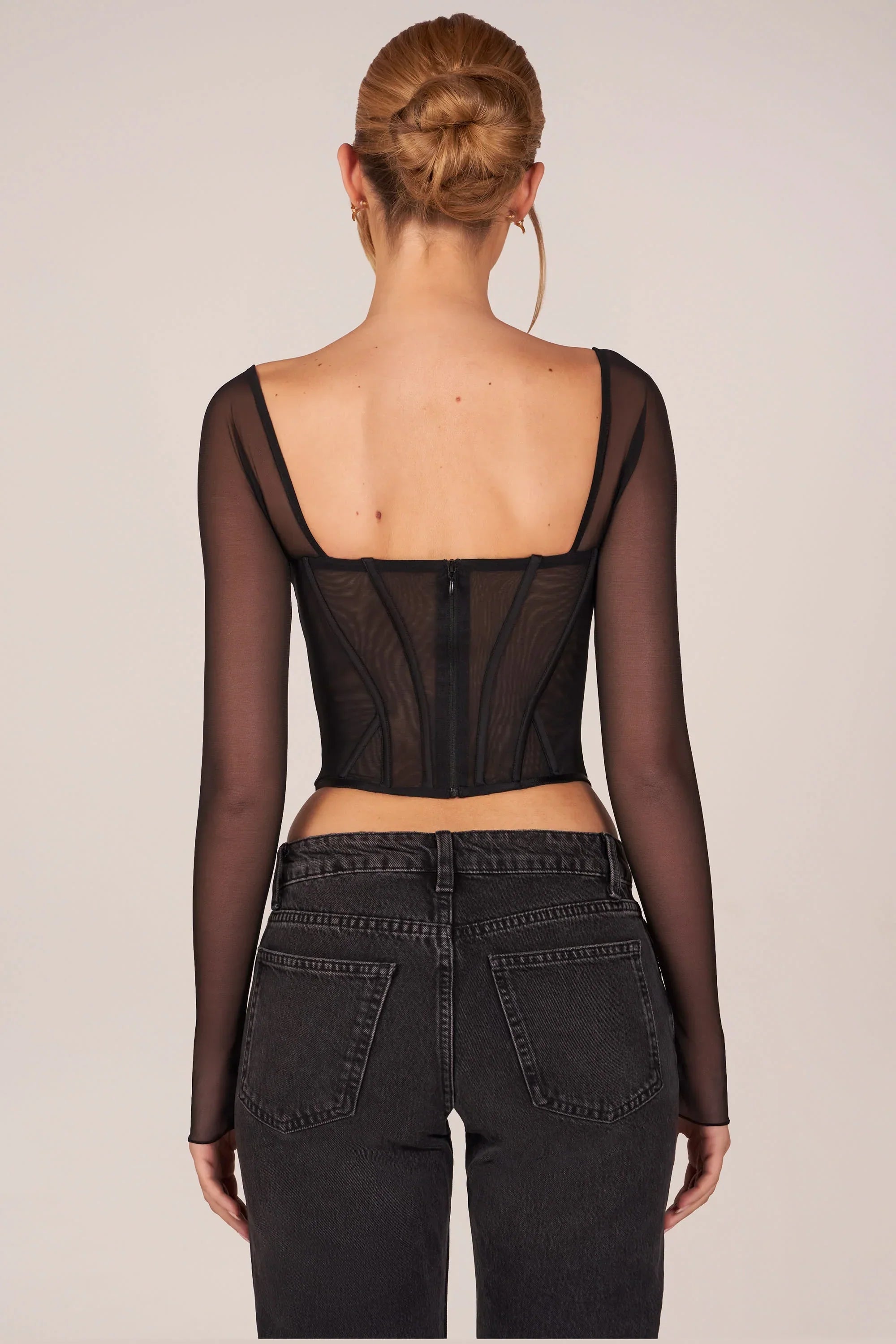Corset Long Sleeve Top in Black