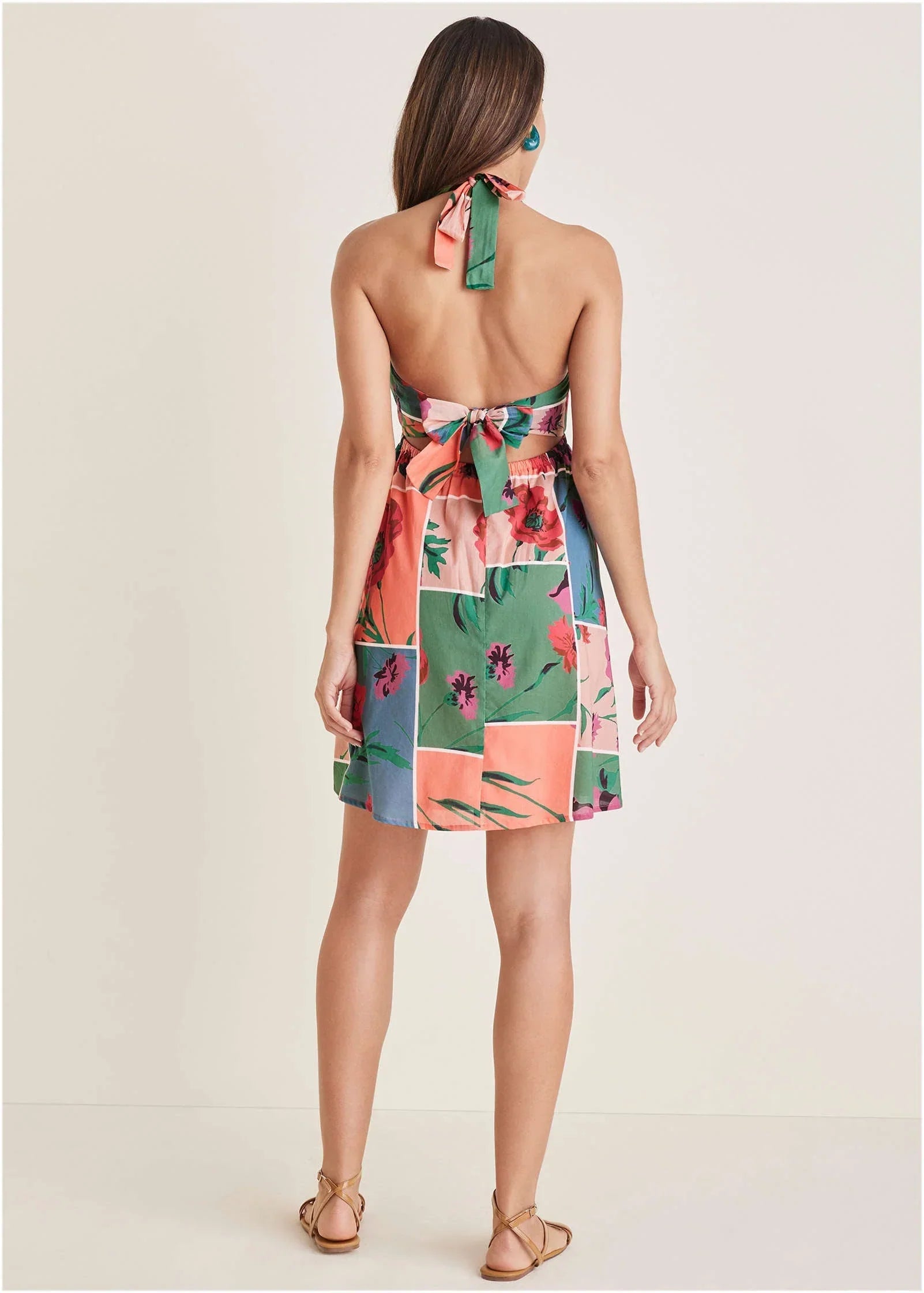 Halter Mini Dress Patchwork Bouquet