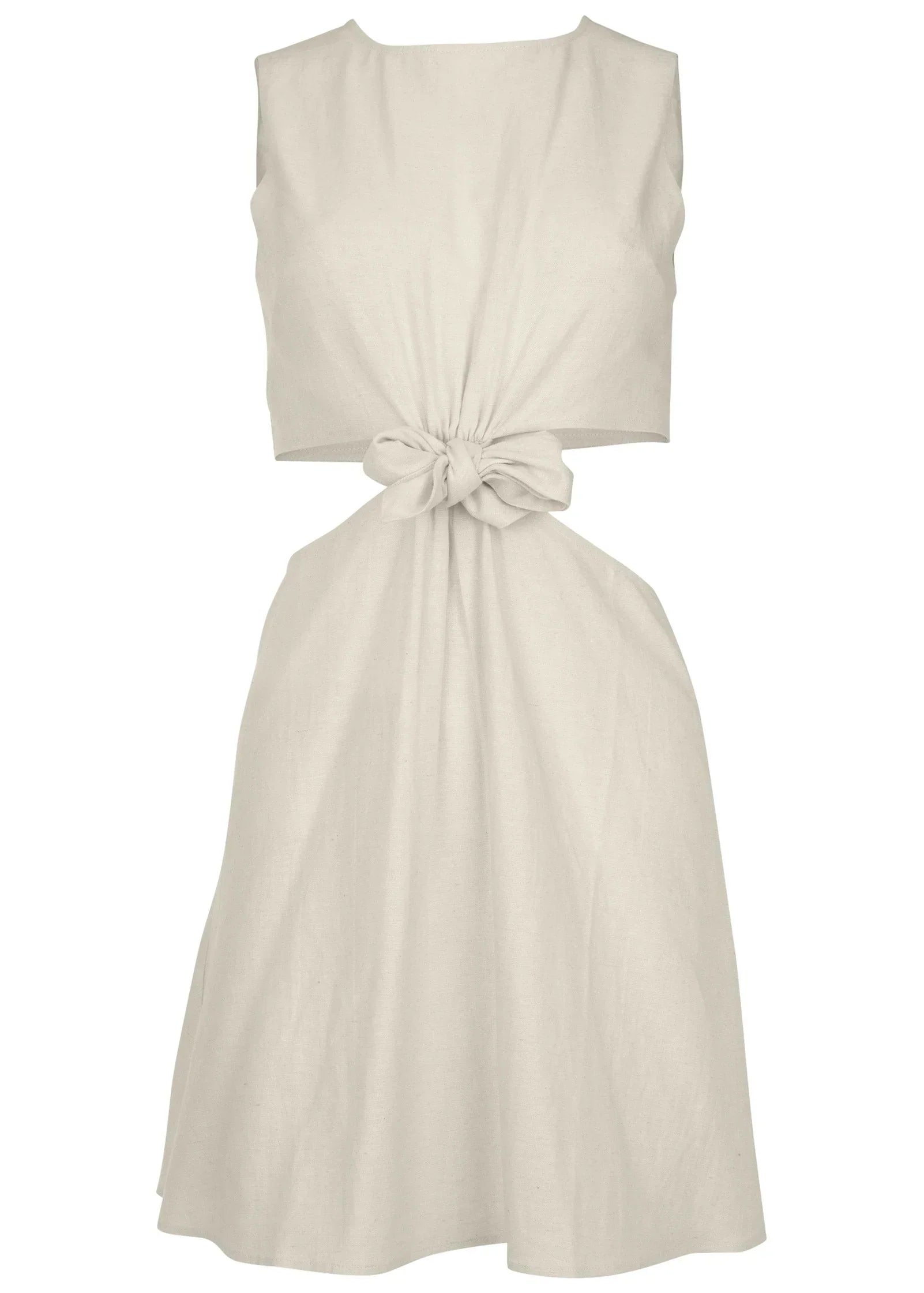 Linen Cutout Mini Dress Cream