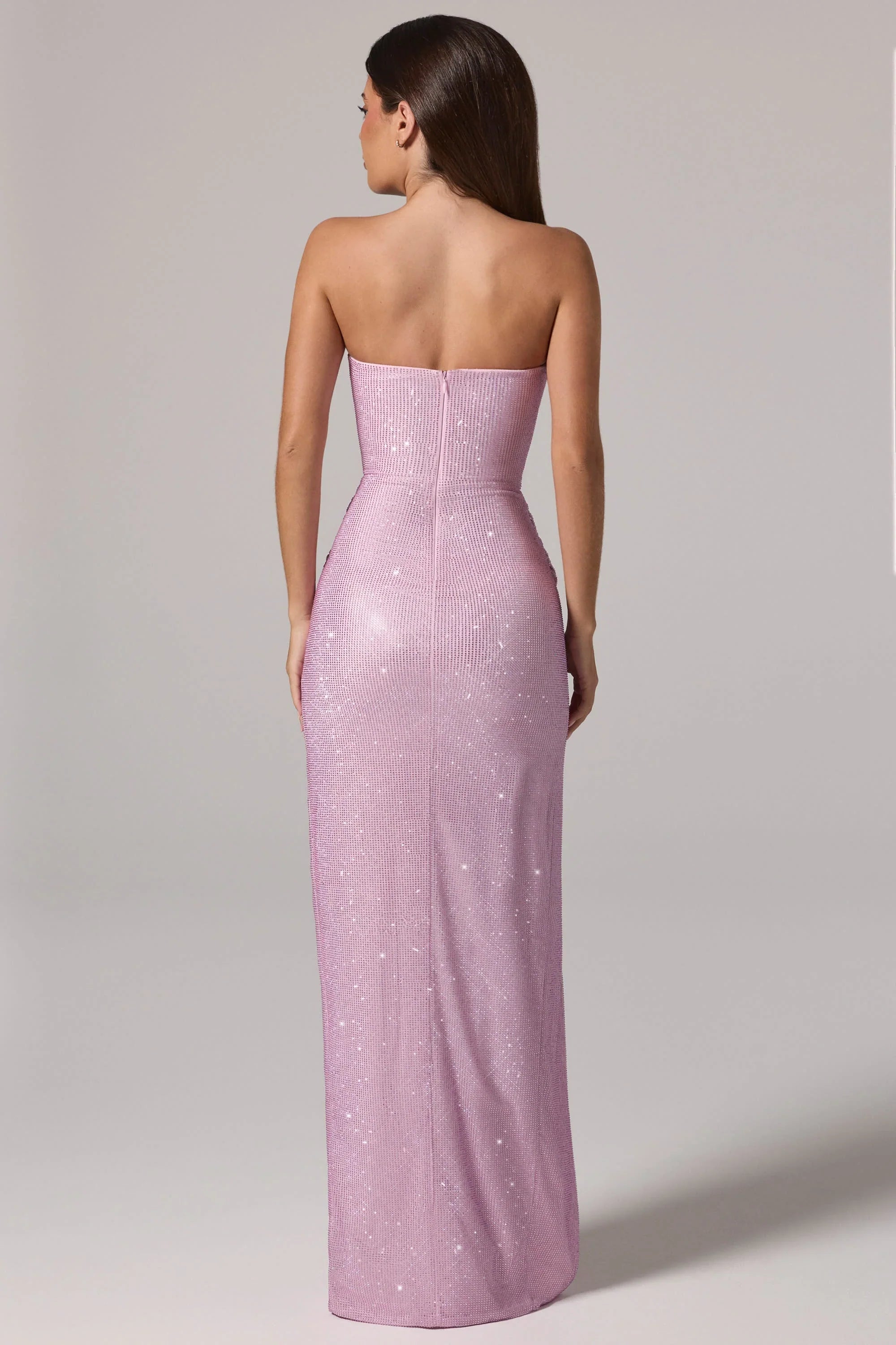 Embellished Bandeau Cowl Waist Maxi Dress in Pink