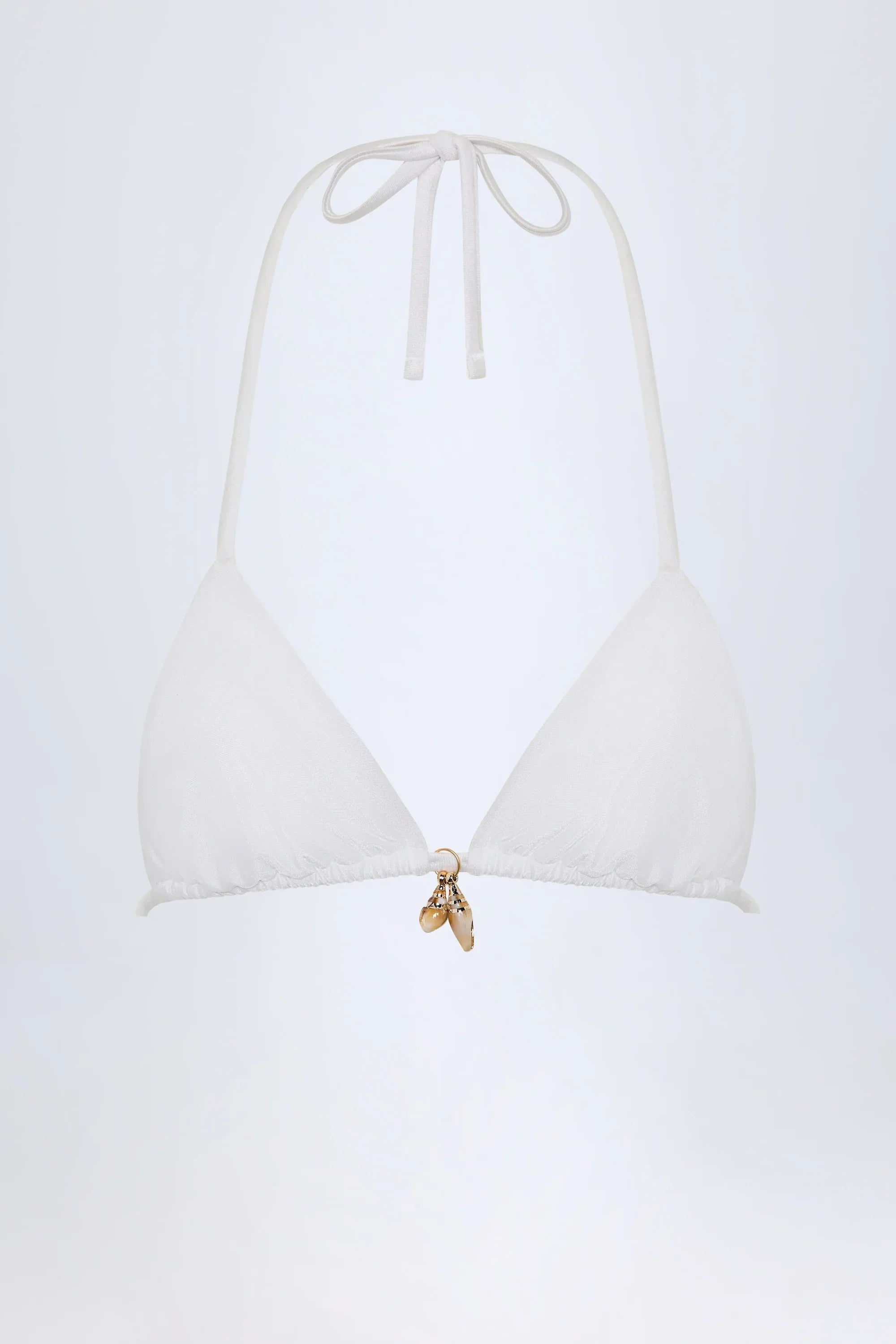 Charm Detail Triangle Bikini Top in White