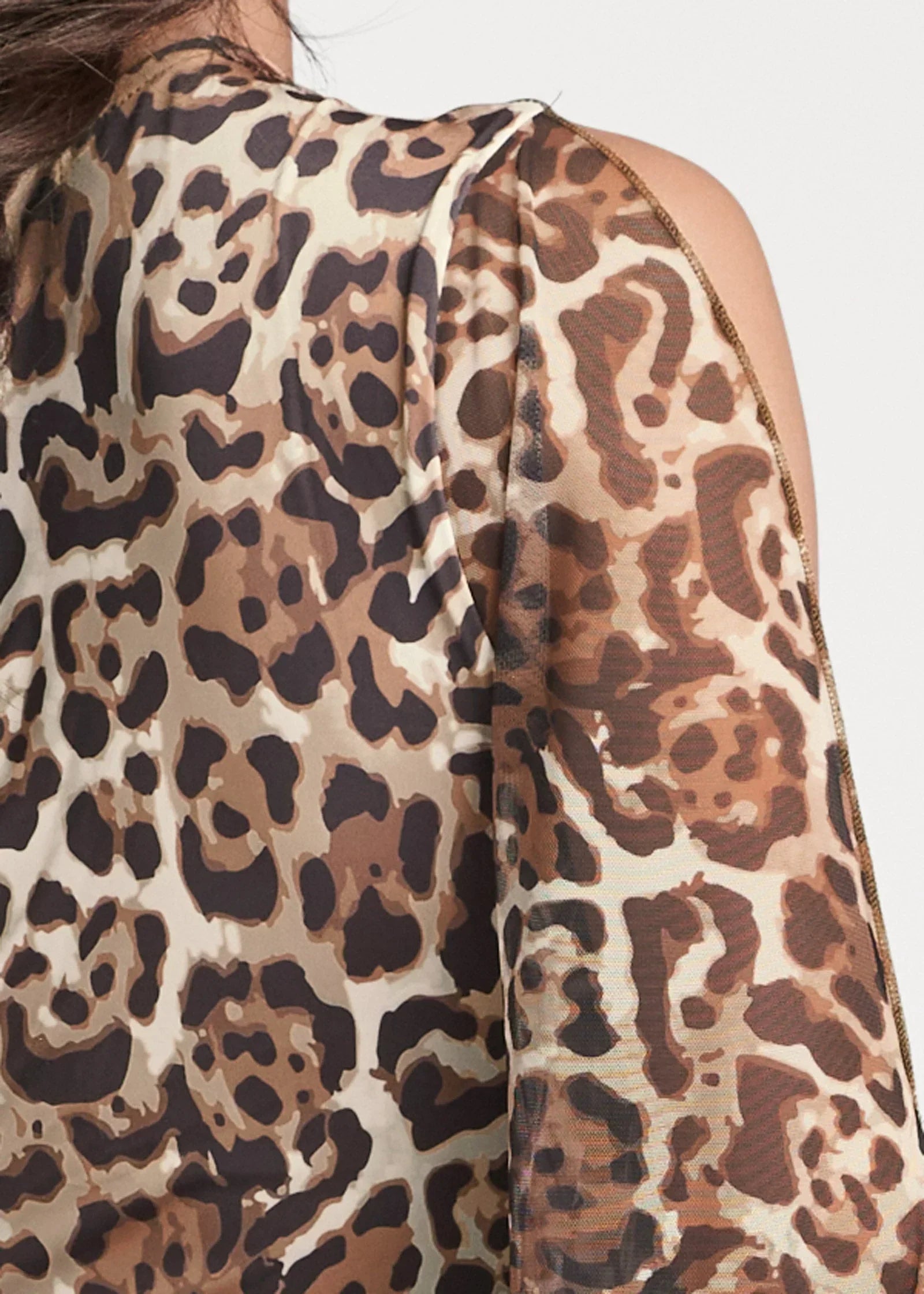 Exaggerated Sleeve Dress Brown Multi