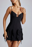 Ruffle A Line Mini Dress in Black