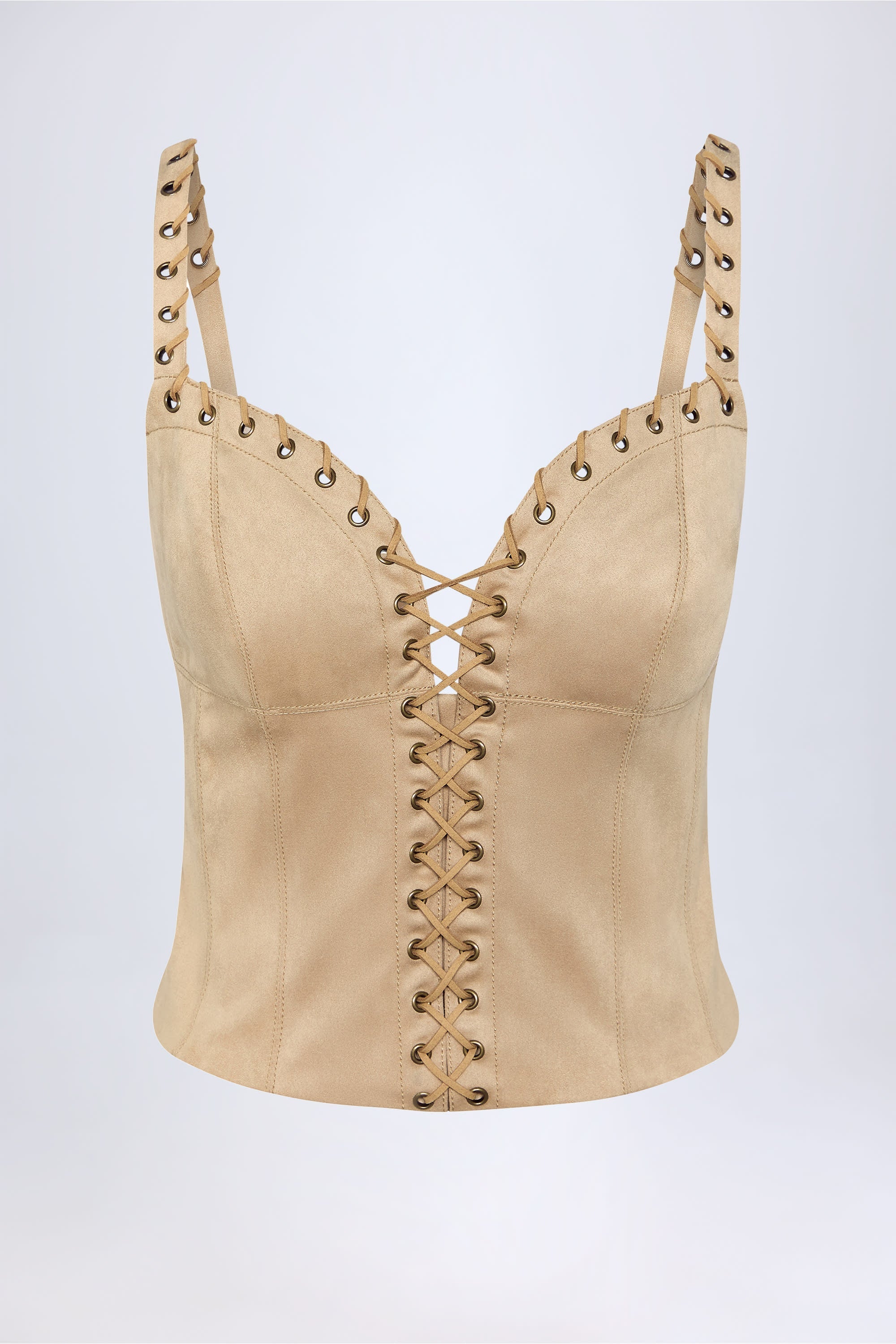 Lace Up Top in Tan