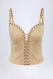 Lace Up Top in Tan