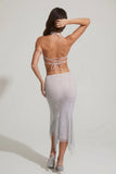 Embellished Handkerchief Hem Midaxi Skirt in Silver