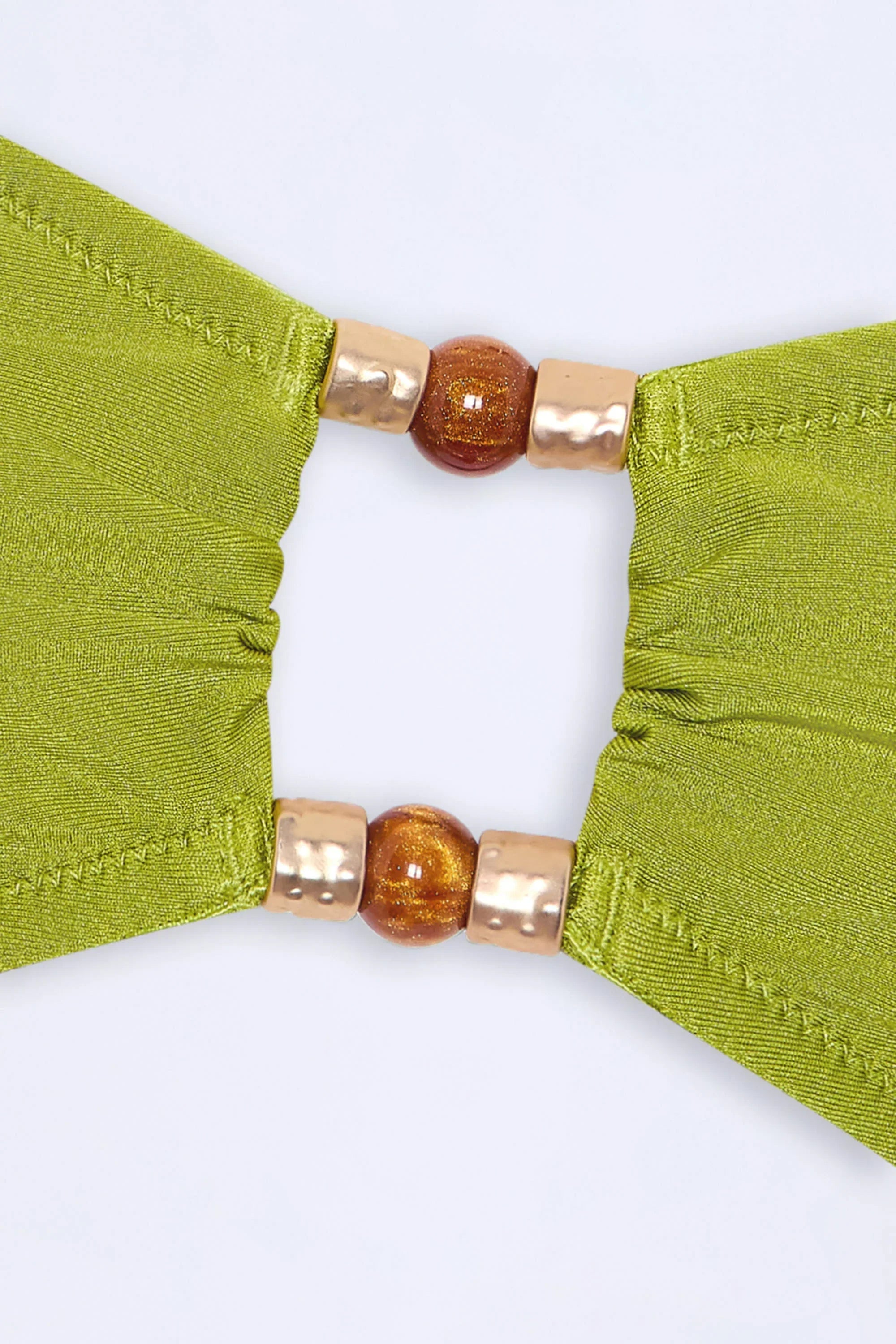 Bead Embellished Bandeau Bikini Top in Olive Green