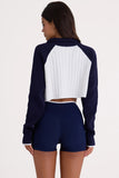 Ribbed Knit Quarter Zip Cropped Jumper in Midnight
