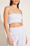 Nya Smocked Bandeau Top White Crinkle Linen