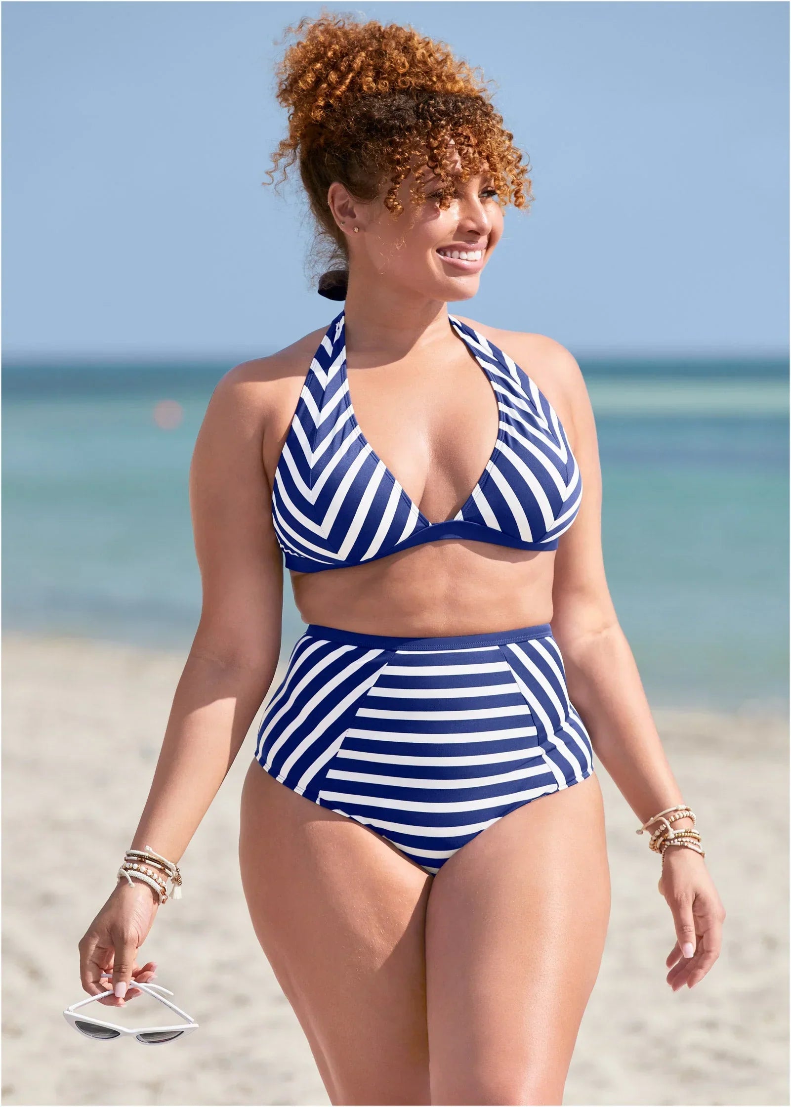St Tropez High Waist Bottom Navy Blue White Stripes