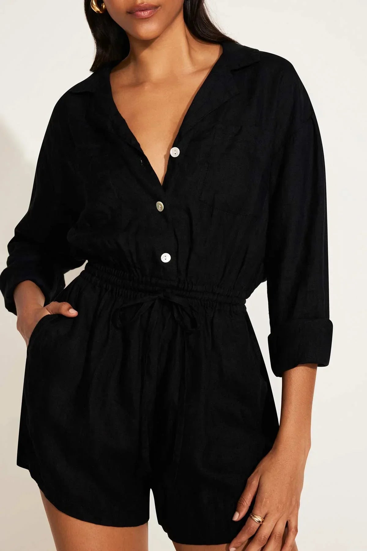 The Getaway Romper Black EcoLinen