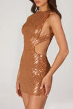 Embellished High Neck Mini Dress in Bronze