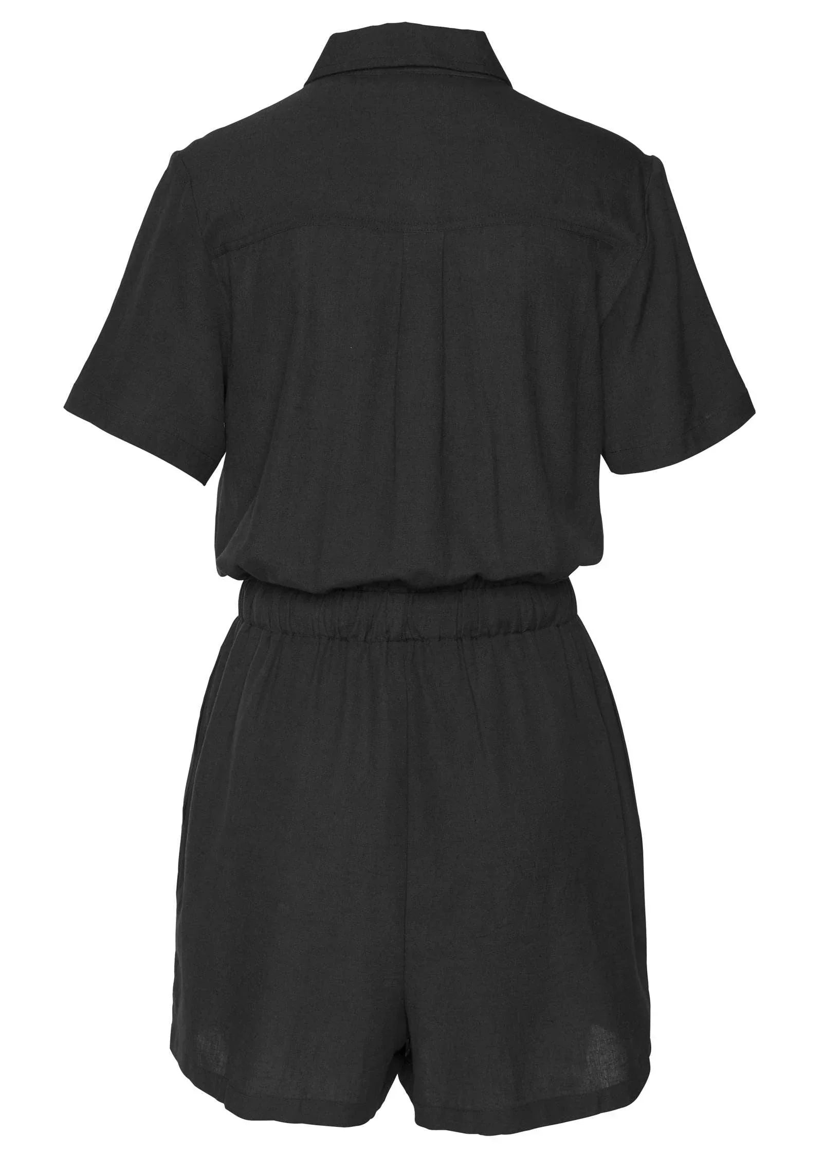 Short Sleeve Linen Romper Black