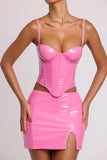 Vinyl Underwired Corset Crop Top in Pink