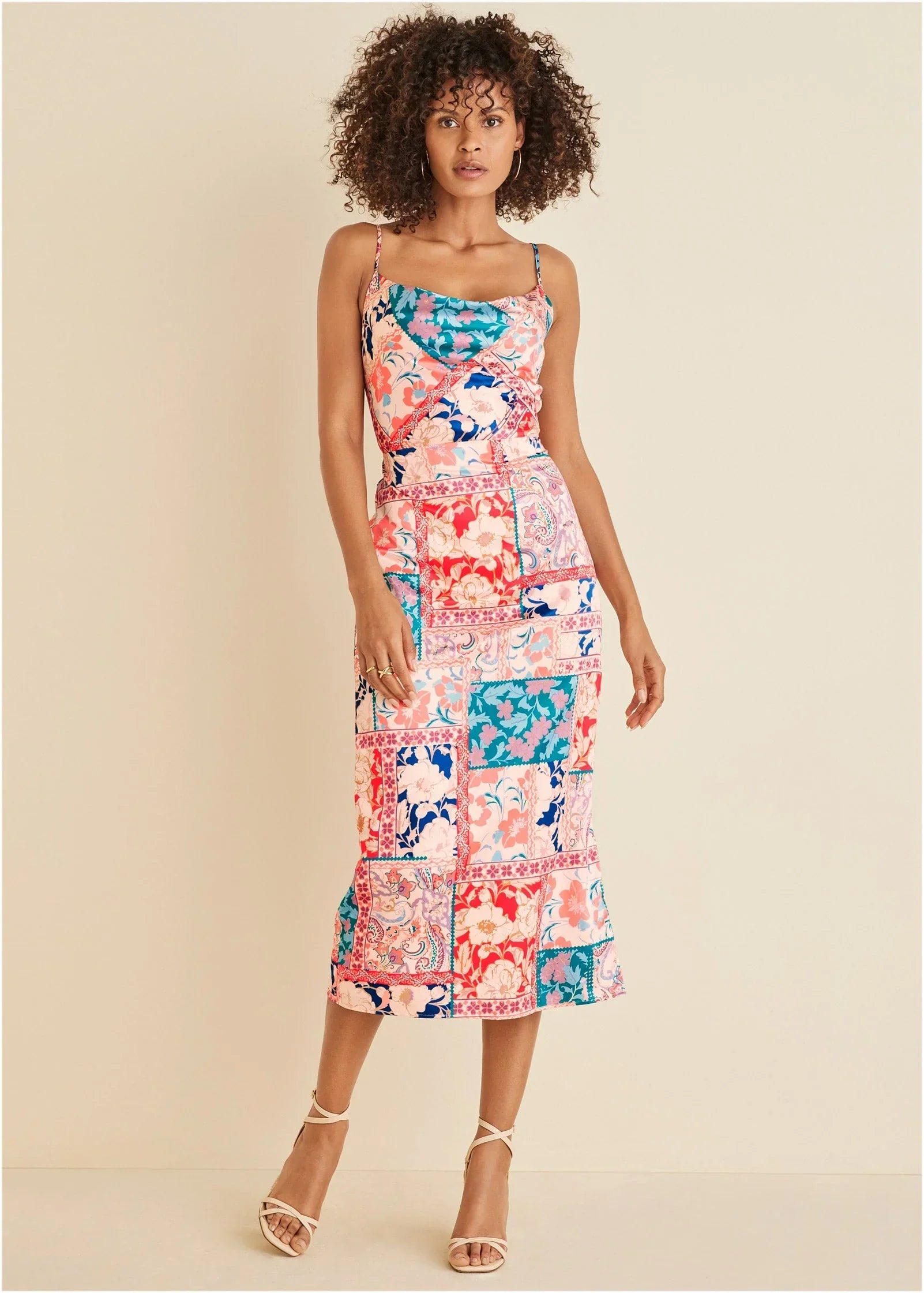 Cowl Neck Slip Dress Venetian Patchwork
