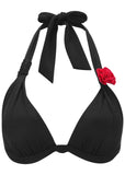 Rosette Goddess Push Up Halter Top Black Red