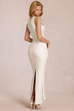 Square Neck Tie Gather Maxi Dress in Pearl