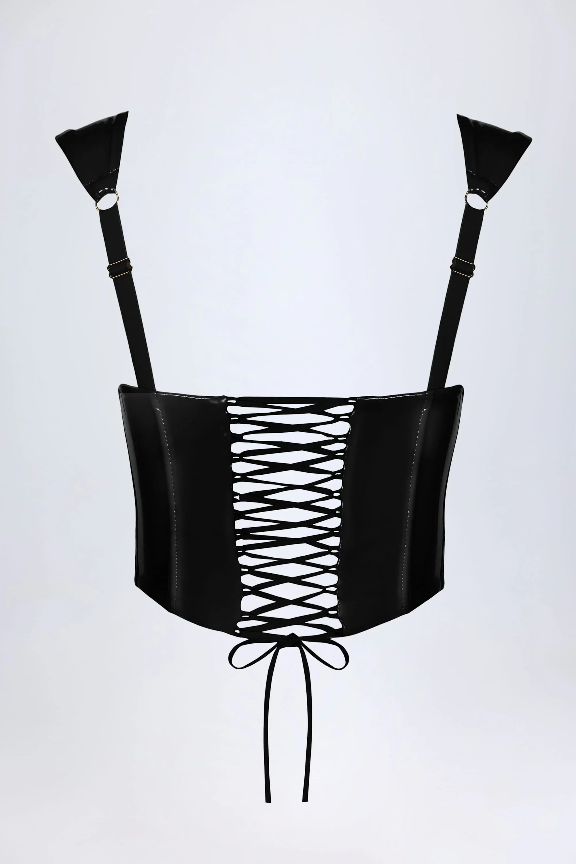 Vinyl Lace Up Corset Top in Black
