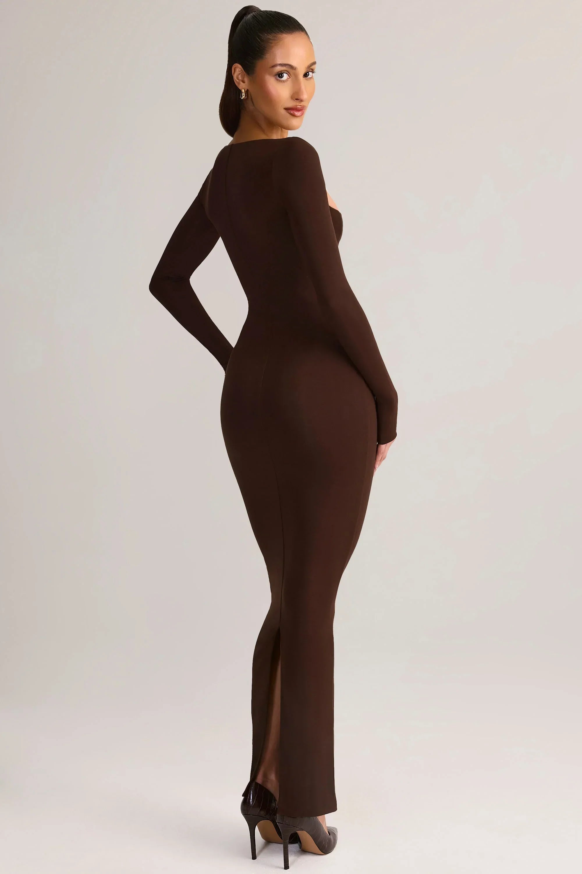 Modal Square Neck Bodycon Maxi Dress in Chocolate Brown