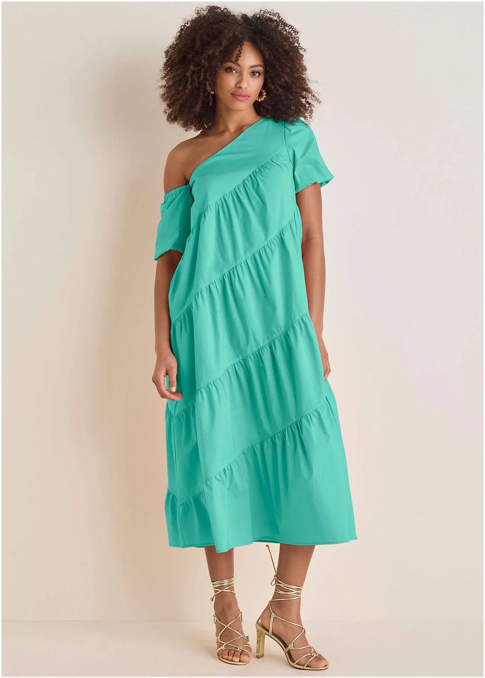 One Shoulder Maxi Dress Turquoise