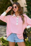 This Is The Life Pink And Ivory Stripe Oversized Henley Top