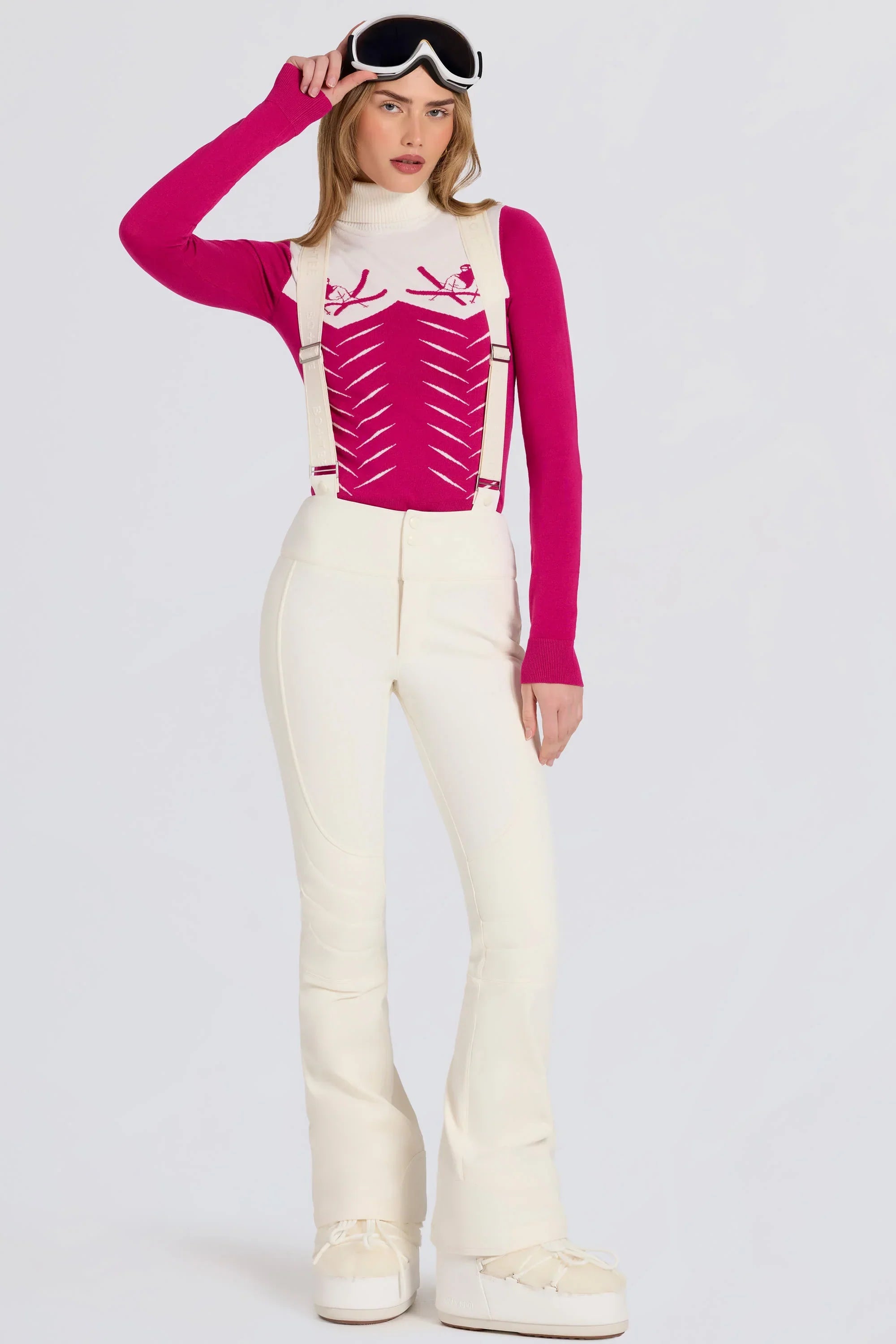Waterproof High Rise Salopettes with Suspenders in Ice