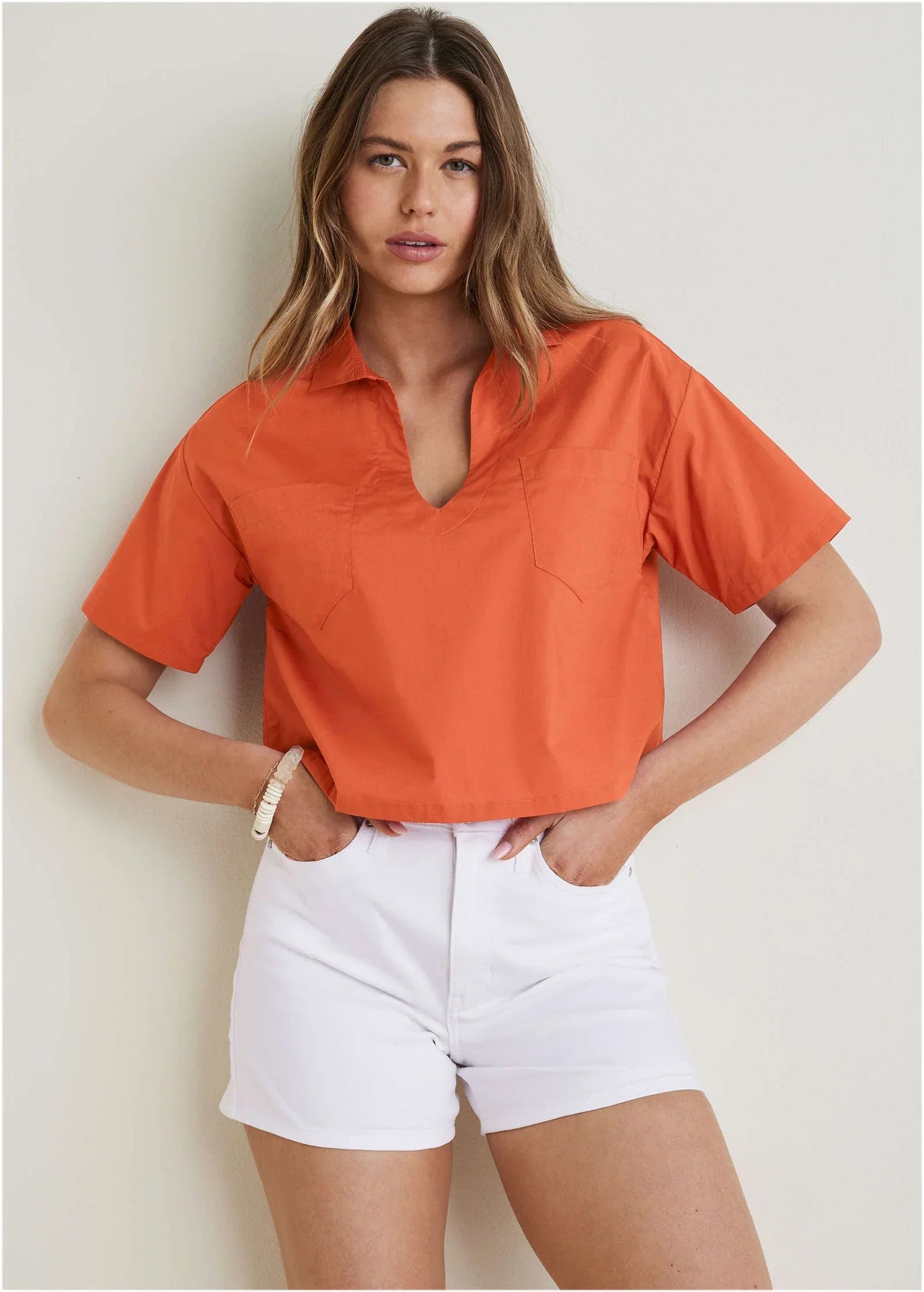 Poplin Short Sleeve Pullover Burnt Orange