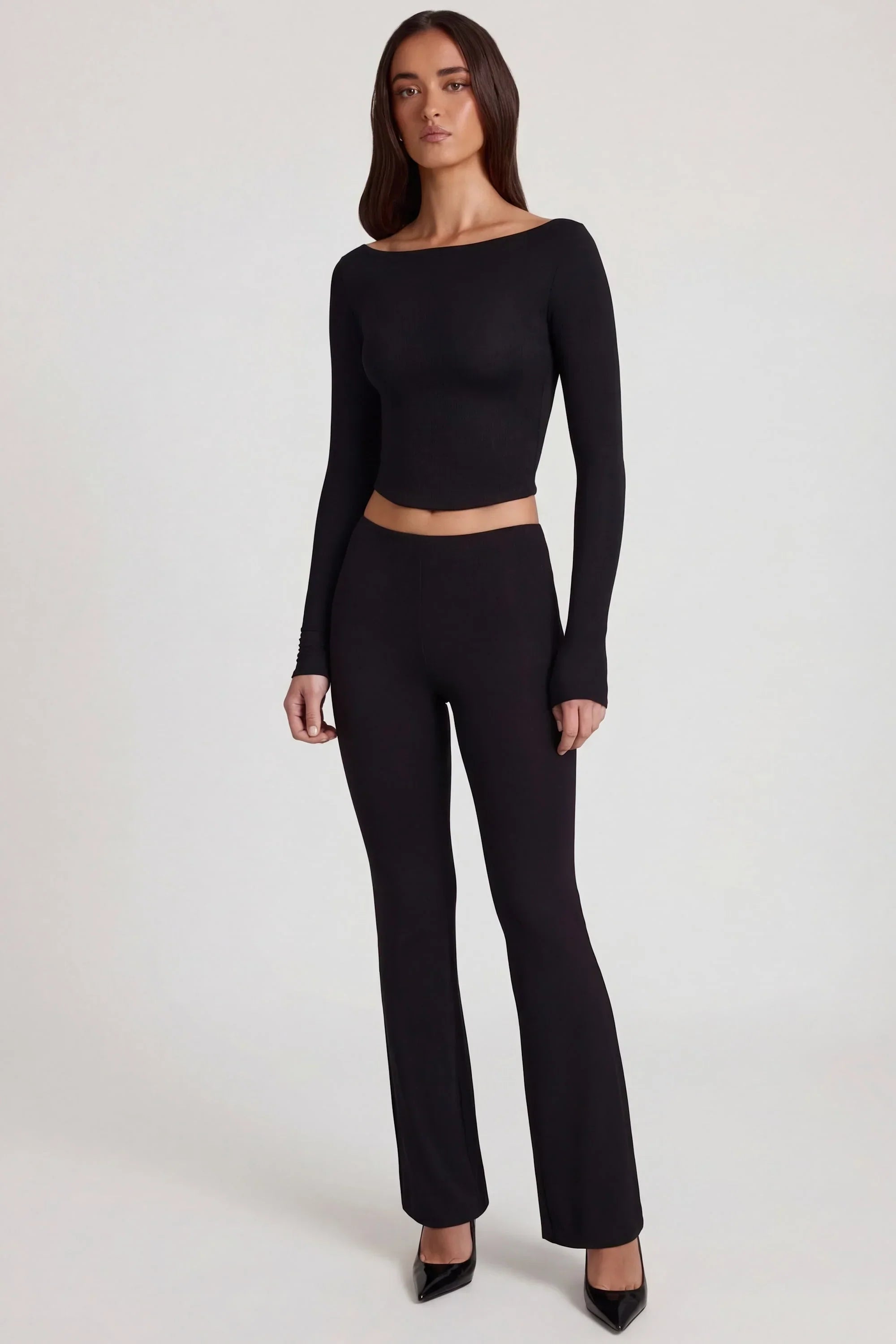Modal Boat Neck Long Sleeve Top in Black