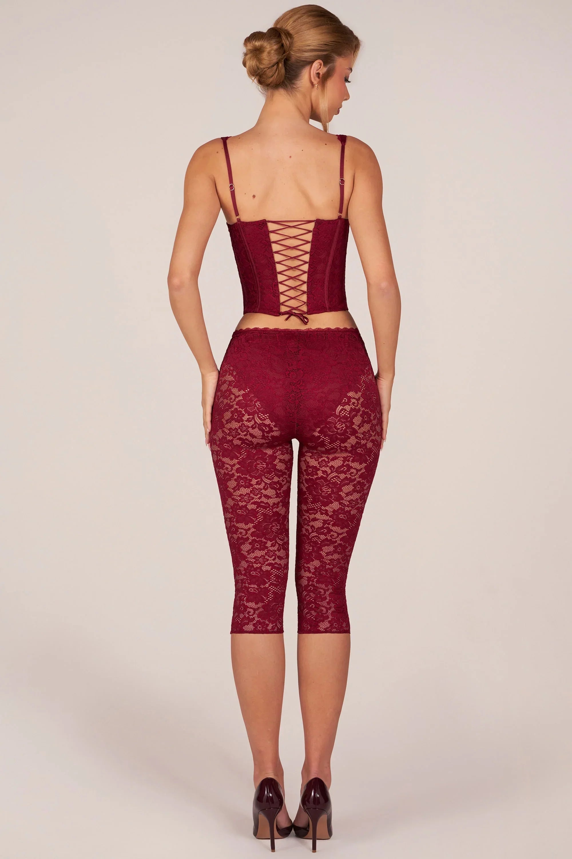 Laced Capri Trousers in Cherry Red