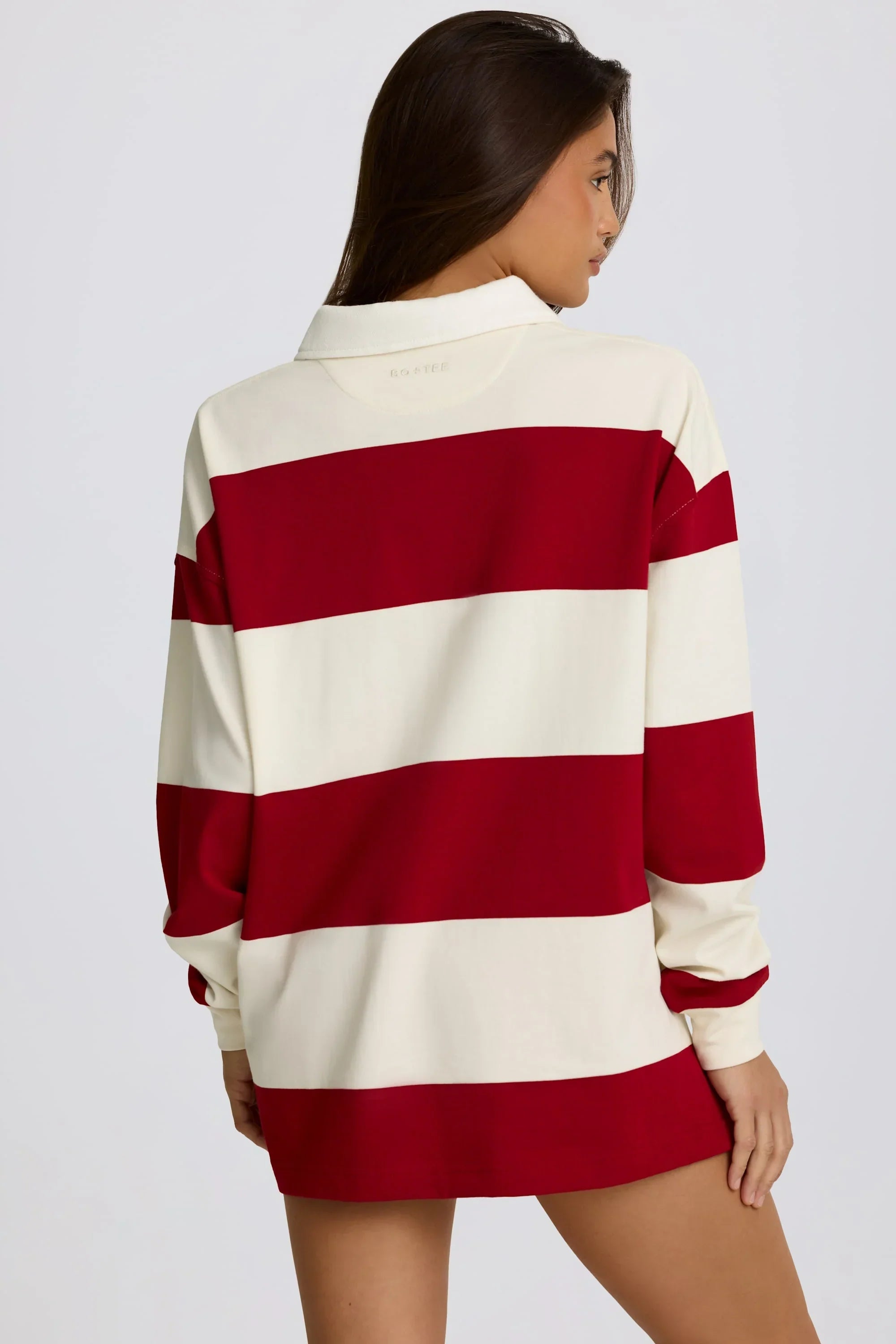 Striped Oversized Long Sleeve T Shirt in Dark Red