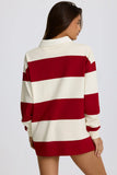 Striped Oversized Long Sleeve T Shirt in Dark Red