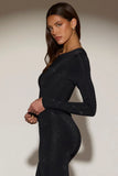 Embellished Crew Neck Long Sleeve Top in Black