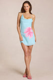 Chiffon Mini Dress in Blue Floral Print