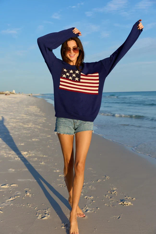 Home Of The Free Navy Textured Flag Sweater
