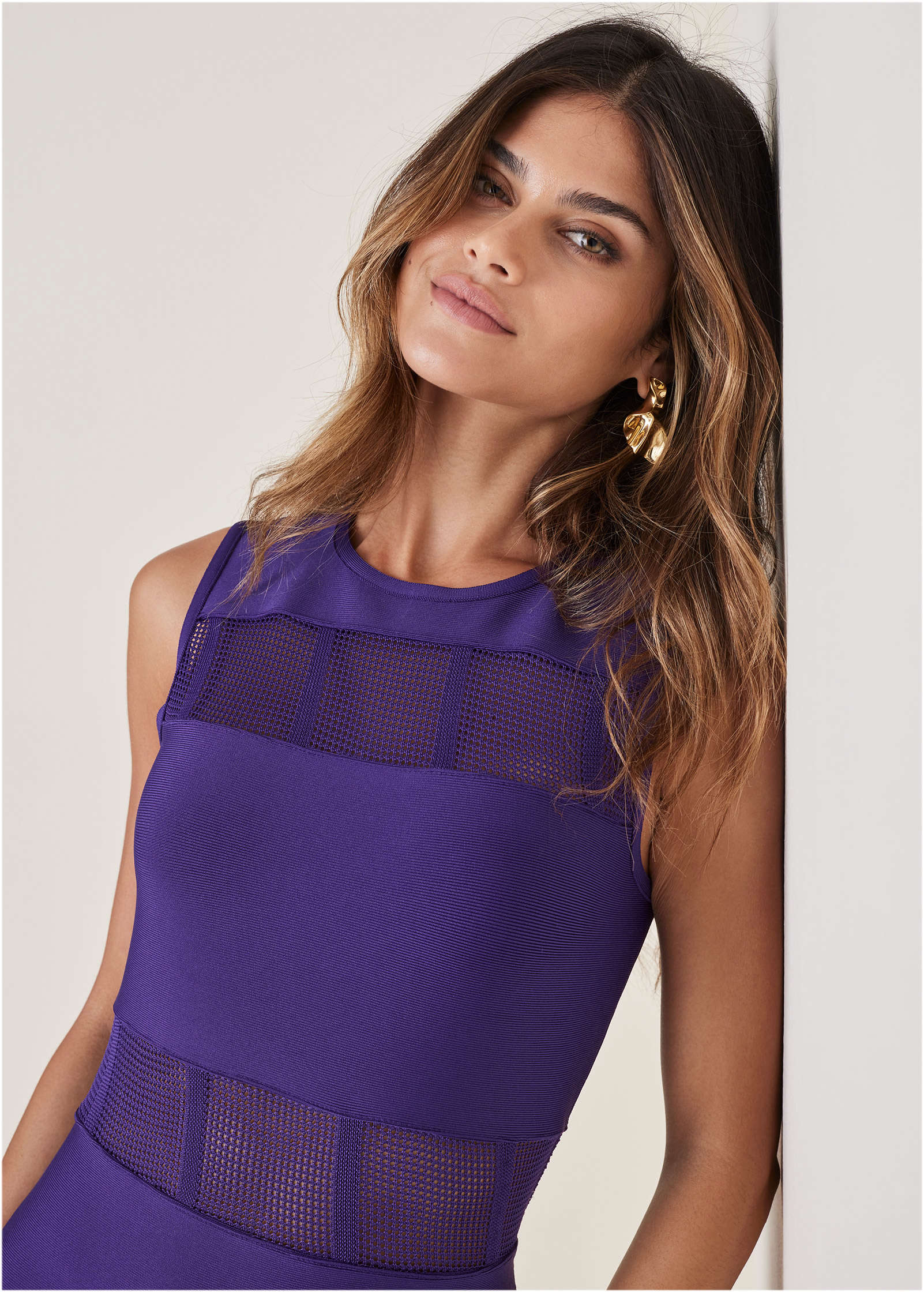 Mesh Detail Bodycon Mini Dress Violet Indigo