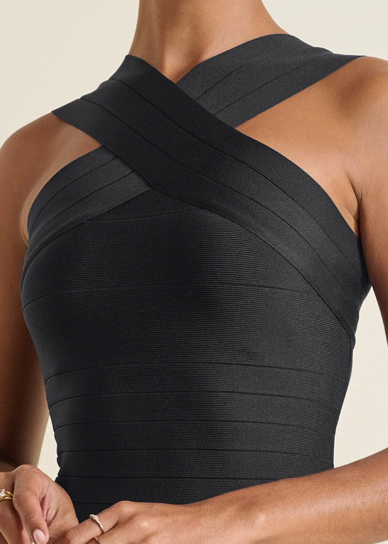 Cross Neck Bandage Dress Jet Black