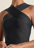Cross Neck Bandage Dress Jet Black