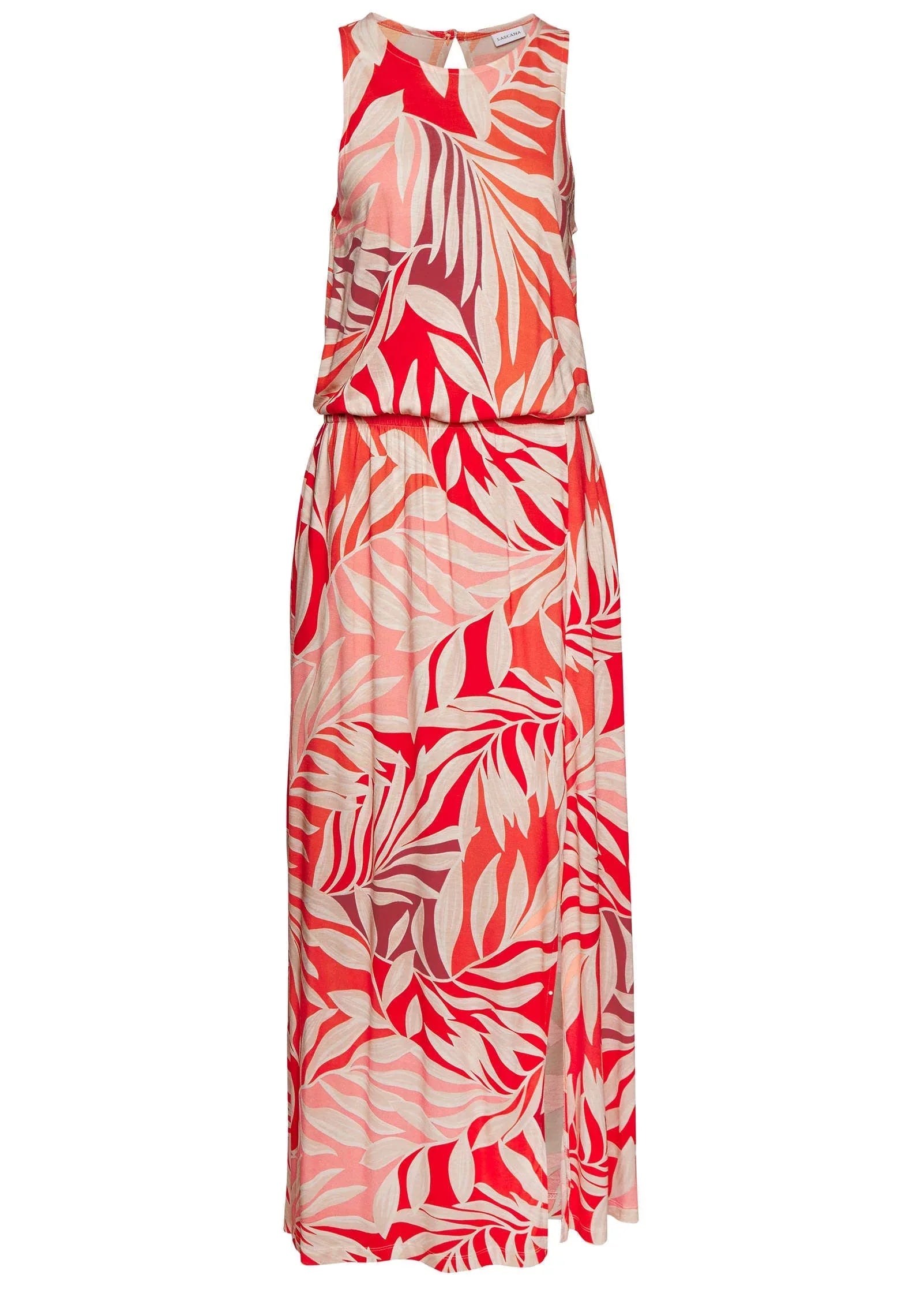 Printed Slit Maxi Dress Red Multi
