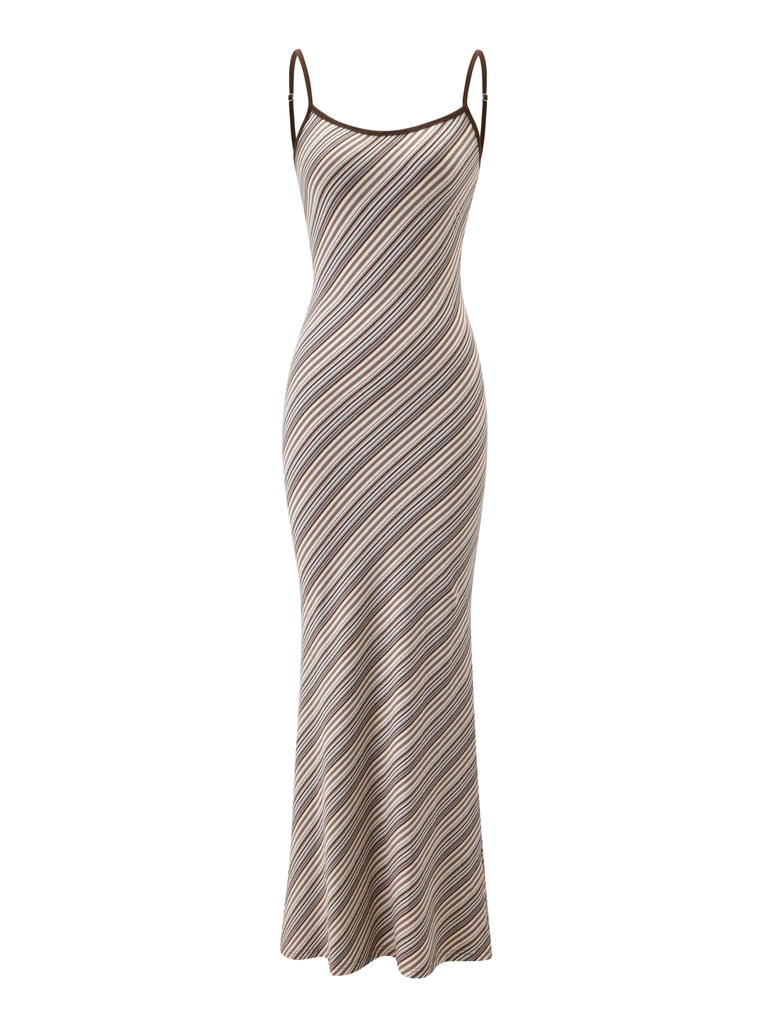 SLOANE MAXI DRESS TAN AND CHOC STRIPE