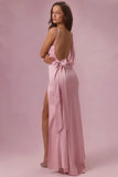 Satin Draped Bridesmaid Dress in Blush Pink
