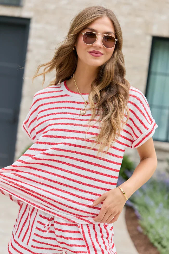 Double Take Red Striped Top