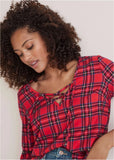 Plaid Ruffle Sleeve Top Racing Red Multi