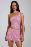 Embellished Asymmetric Scarf Detail Top in Pink
