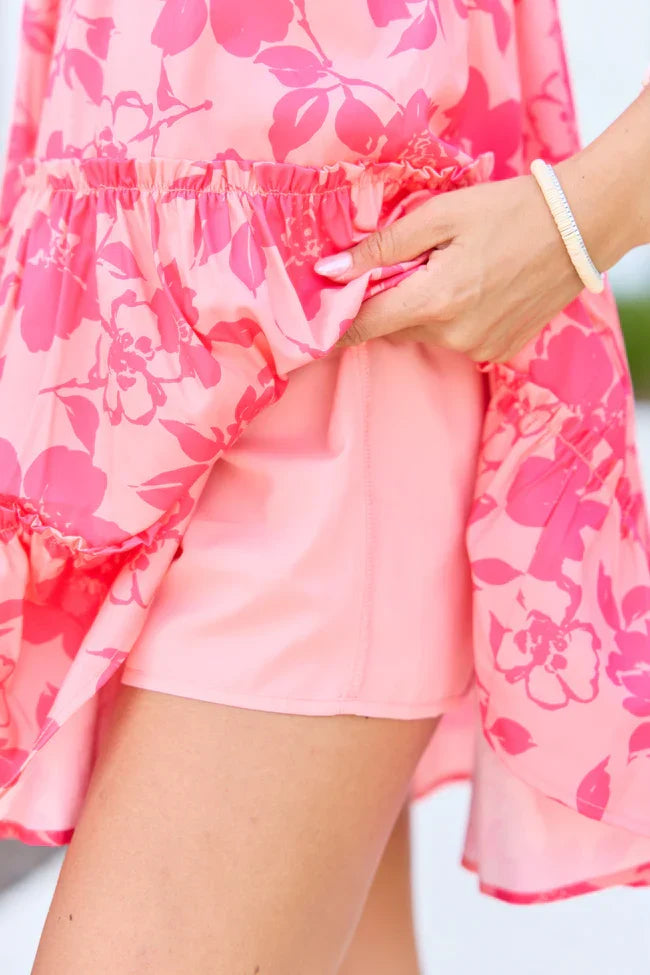 Change My Tune Pink Floral Square Neck Solid Romper Dress Cassidy Montalvo X Pink Lily