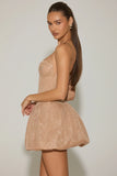Embellished Halterneck Bubble Hem Mini Dress in Almond