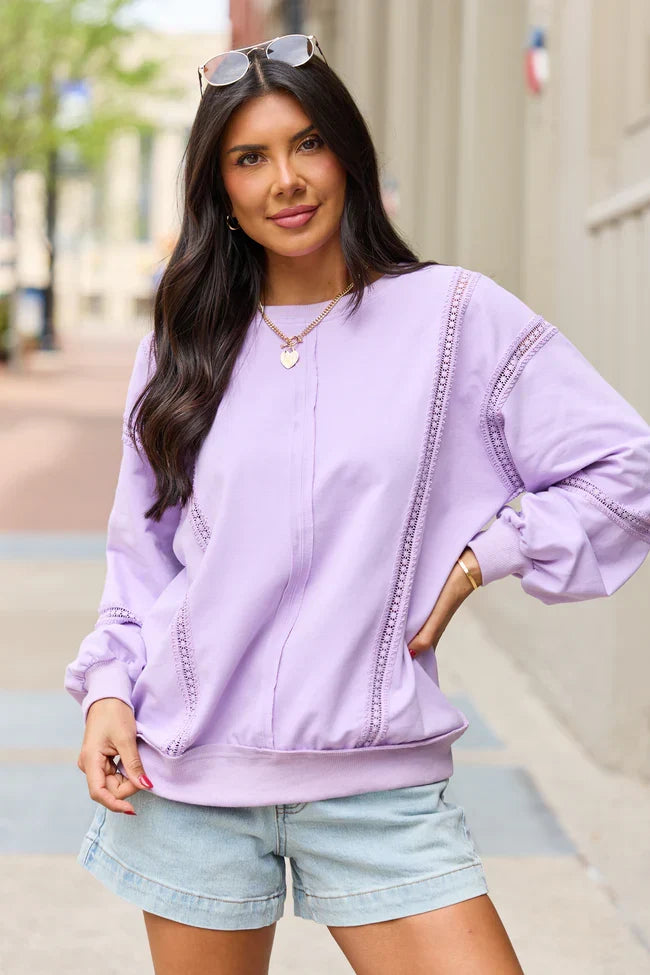 Sadie Lavender Eyelet Trim Pullover